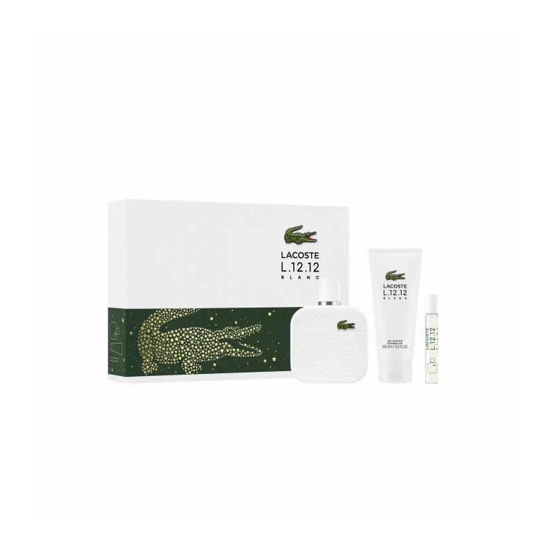 Lacoste L.12.12 Blanc Men Eau De Toilette Vaporisateur 100ml Coffret 3 Produits