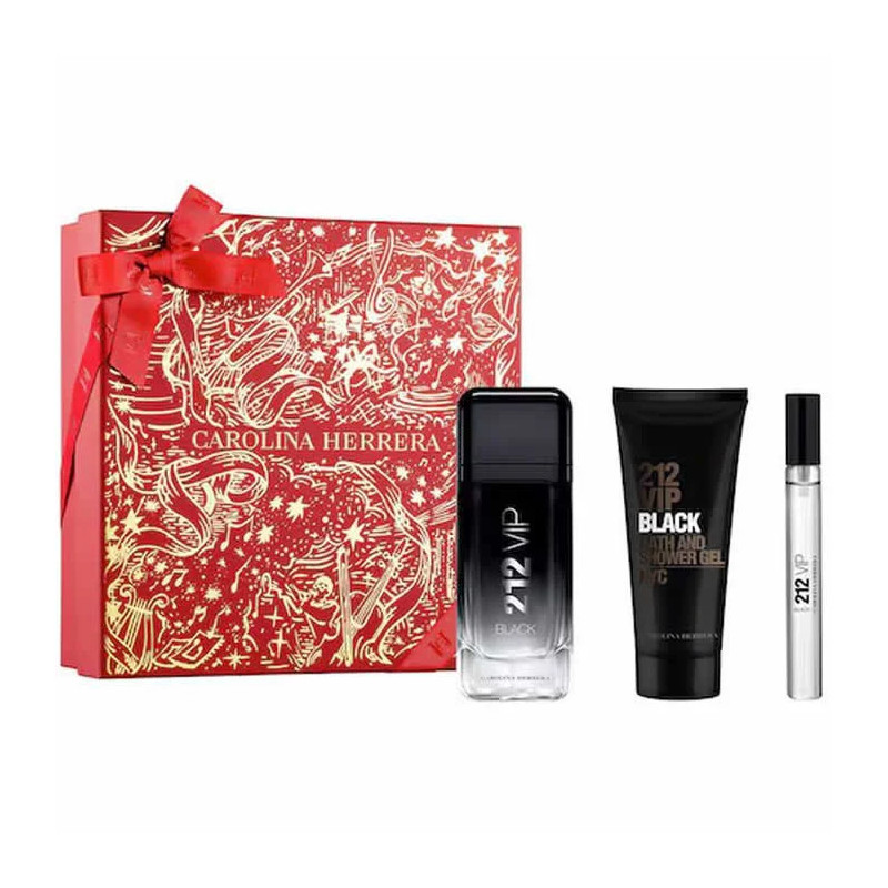 Carolina Herrera 212 Vip Black Men Eau De Perfume Spray 100ml Coffret 3 Produits