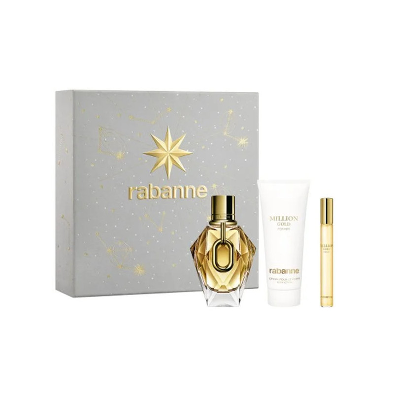 Rabanne Million Gold For Her Eau De Parfum Spray 90ml Coffret 3 Produits