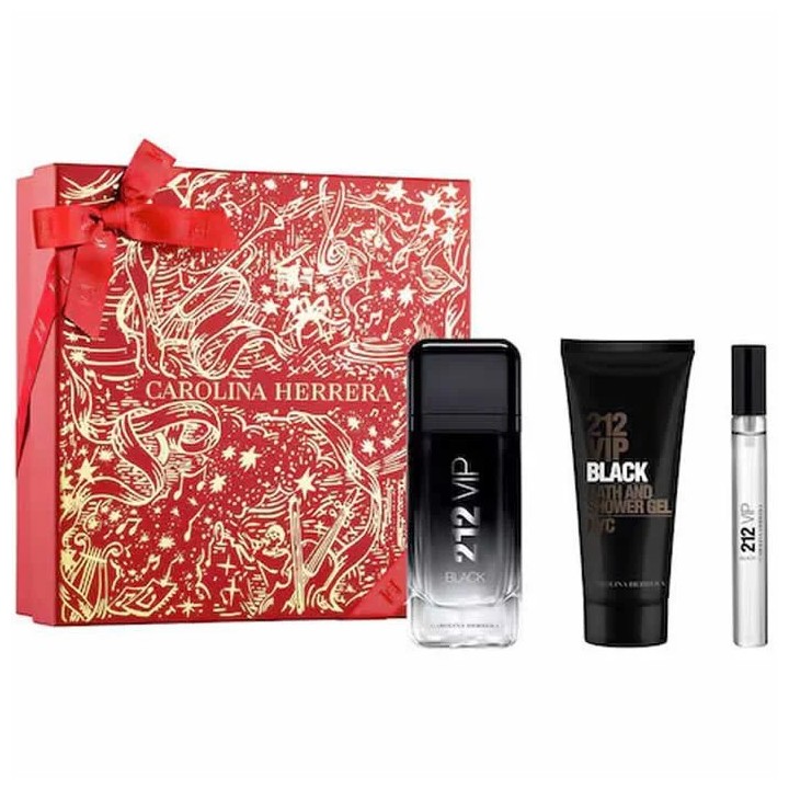 Carolina Herrera 212 Vip Black Men Eau De Perfume Spray 100ml Coffret 3 Produits